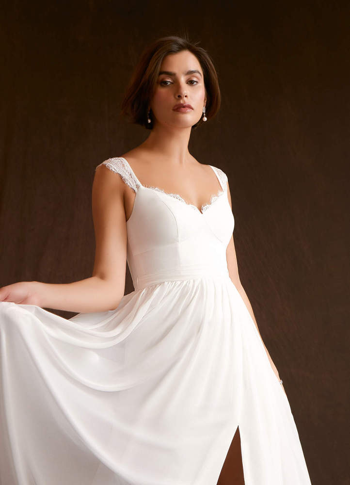elyessen Aubriella Diamond White A-Line Lace Chiffon Dress