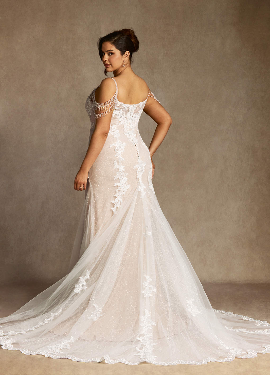 elyessen  Diamond White Mermaid Sequins Tulle Dress