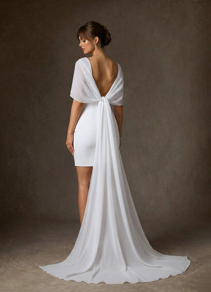 elyessen Caity Two-Piece Diamond White Sheath Stretch Satin Dress