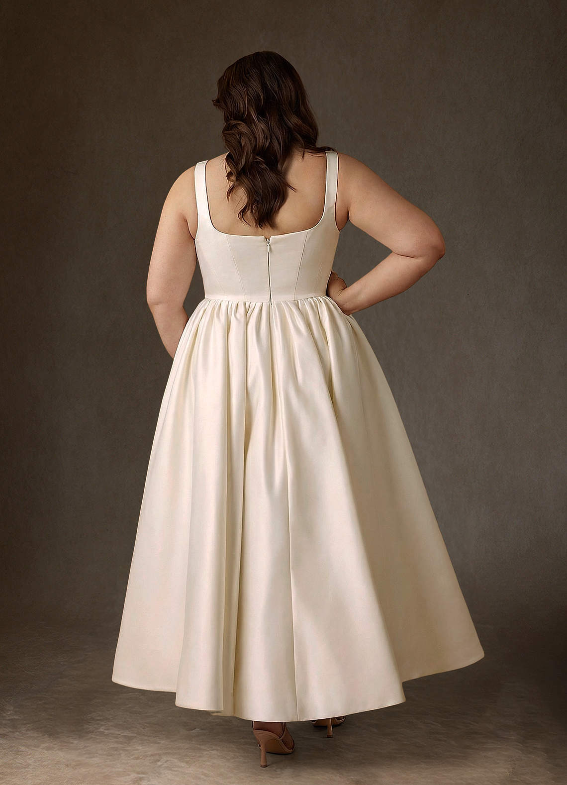 elyessen  Diamond White A-Line with Pockets Satin Dress