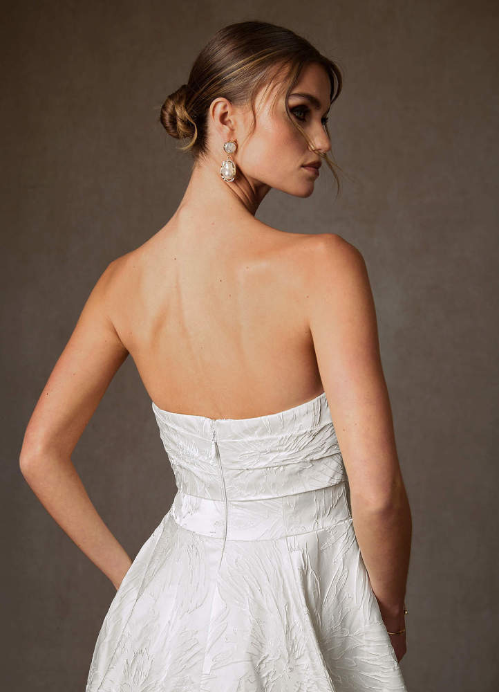 elyessen Tallulah Diamond White A-Line Strapless Floral Jacquard Dress
