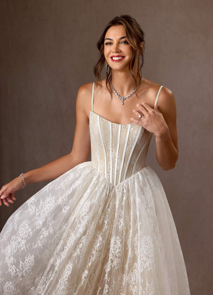 elyessen  Diamond White Ball-Gown Strapless Lace Dress