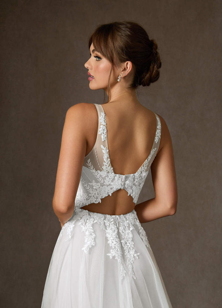 elyessen Goddess Two-Piece Diamond White A-Line V-Neck Sequins Tulle Dress