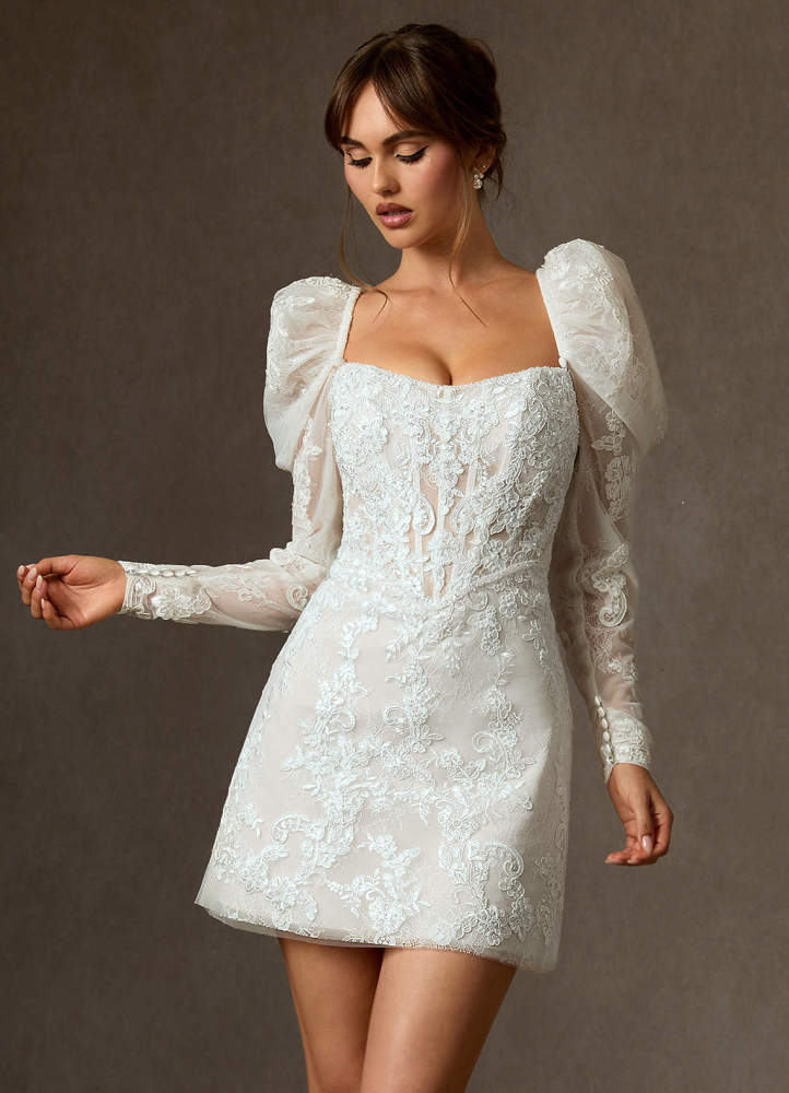 elyessen Winter Diamond White A-Line Strapless Lace Dress