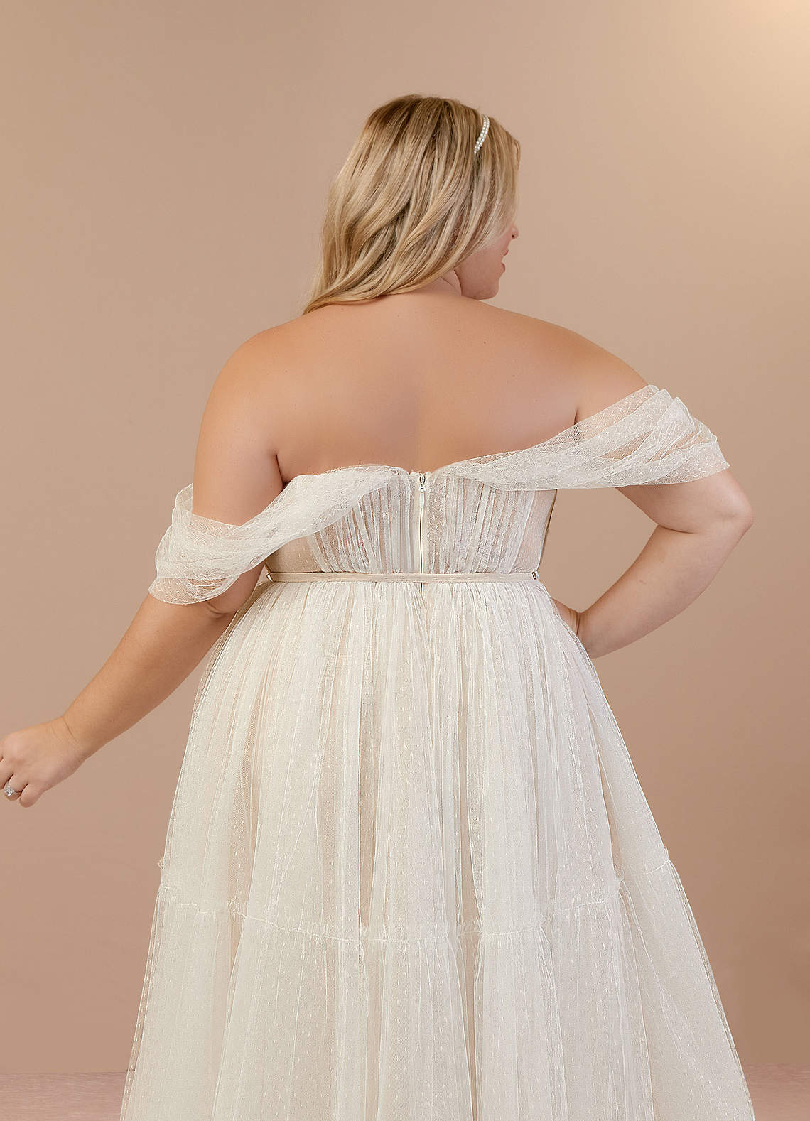 elyessen Vienna Diamond White Champagne A-Line Off-The-Shouler Tulle Dress