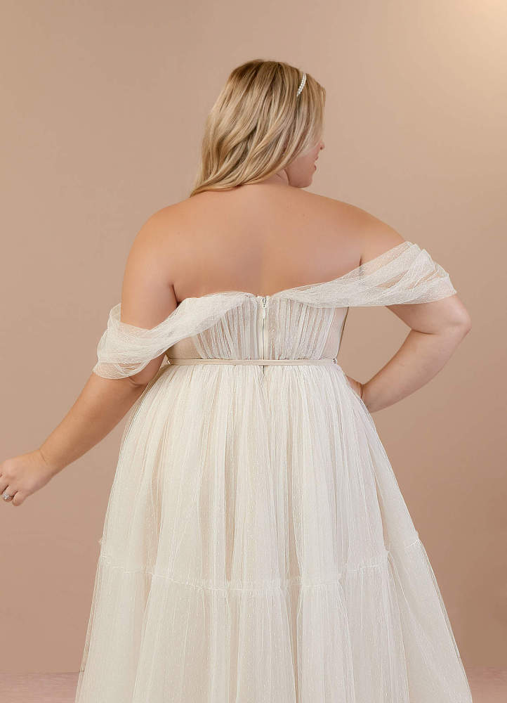 elyessen Vienna Diamond White Champagne A-Line Off-The-Shouler Tulle Dress