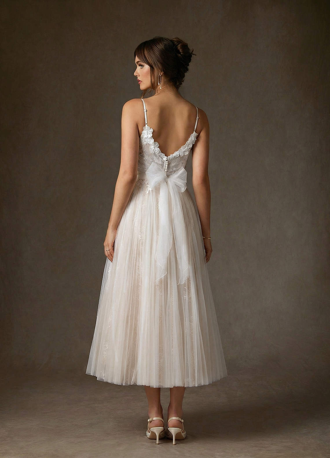 elyessen  Diamond White Champagne A-Line Tulle Dress