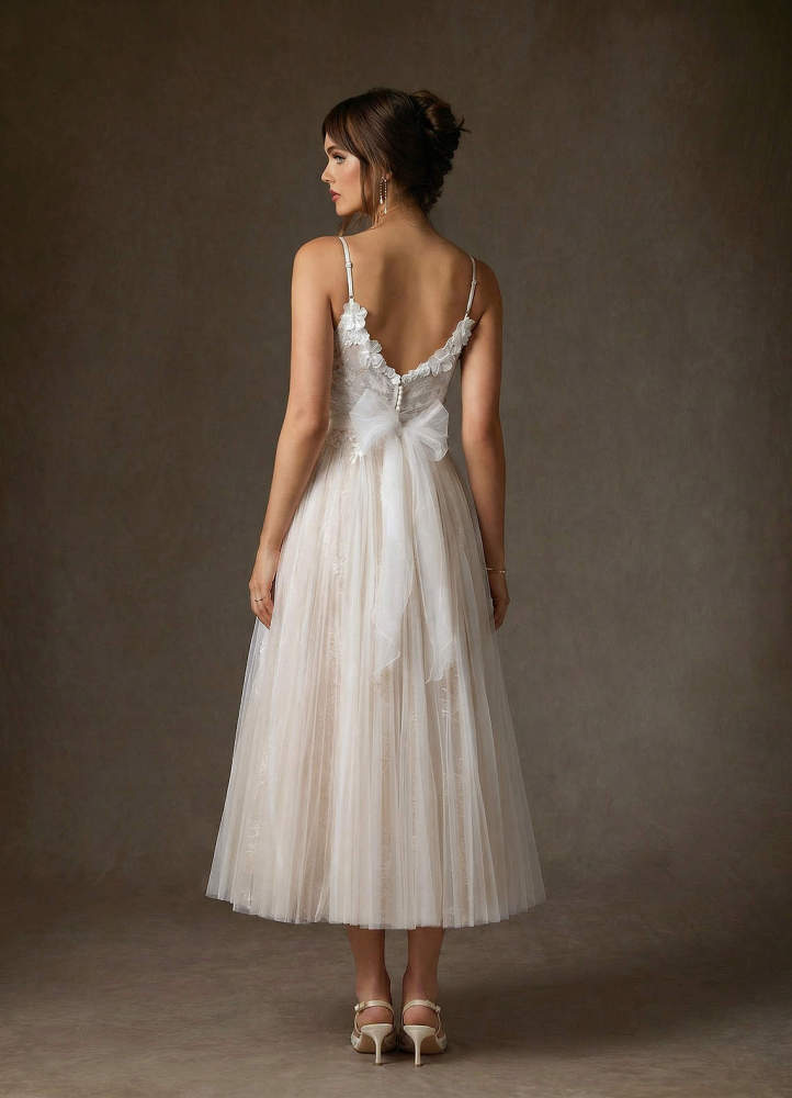 elyessen  Diamond White Champagne A-Line Tulle Dress