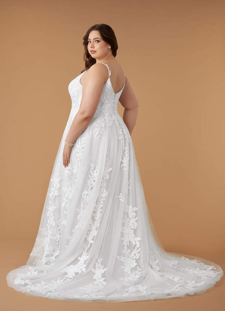 elyessen Delaina Diamond White A-Line V-Neck Sequins Tulle Dress