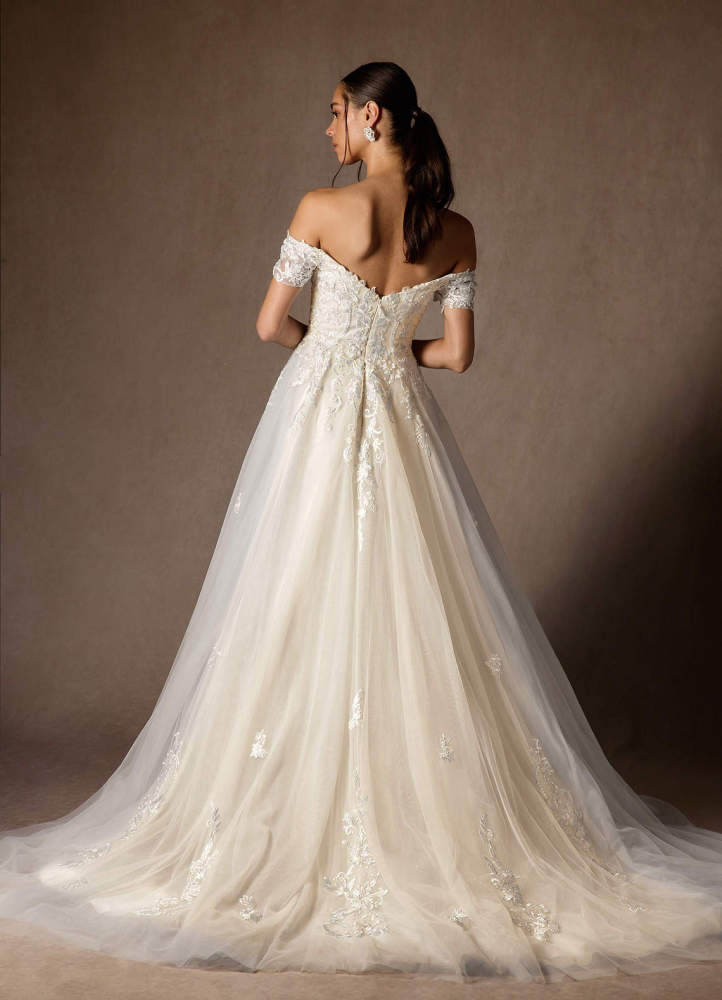 elyessen  Diamond White Ball-Gown Off the Shoulder Tulle Dress