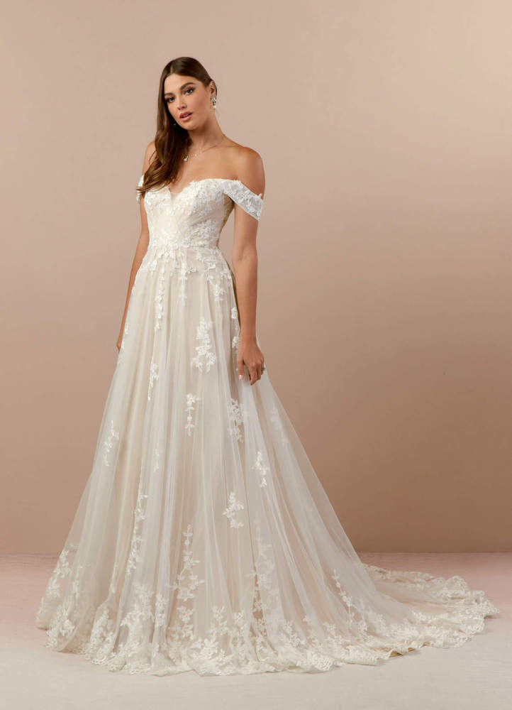 elyessen Botanica Diamond White A-Line Off the Shoulder Tulle Dress