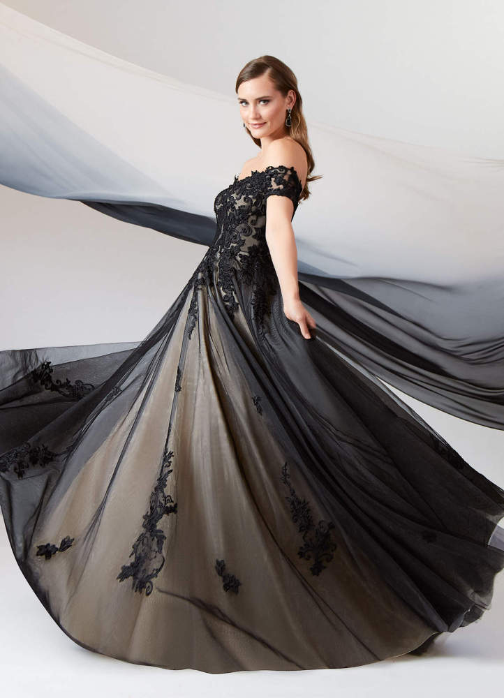 elyessen  Diamond White Ball-Gown Off the Shoulder Tulle Dress