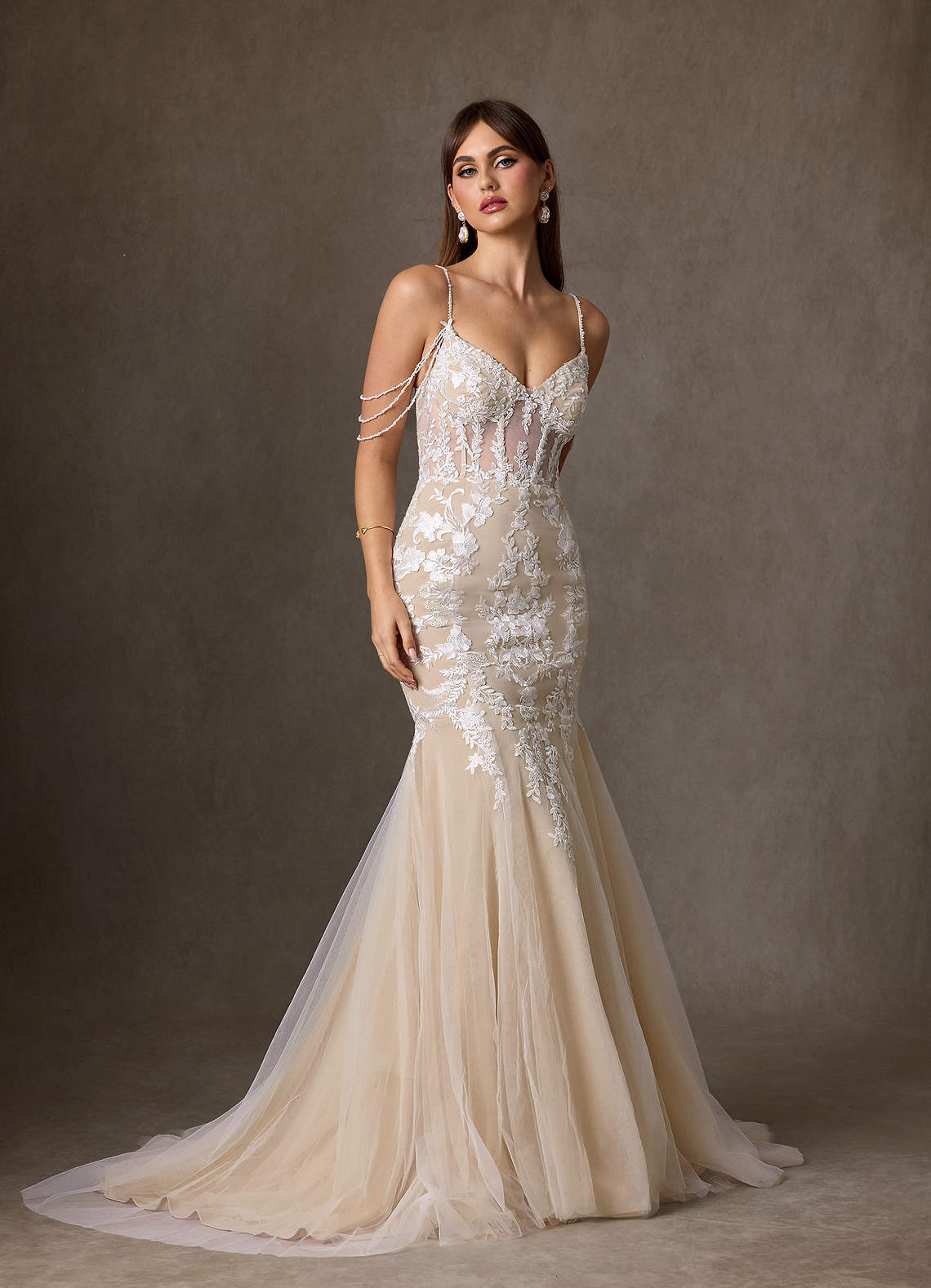 elyessen Denise Diamond White Mermaid Sequins Tulle Dress