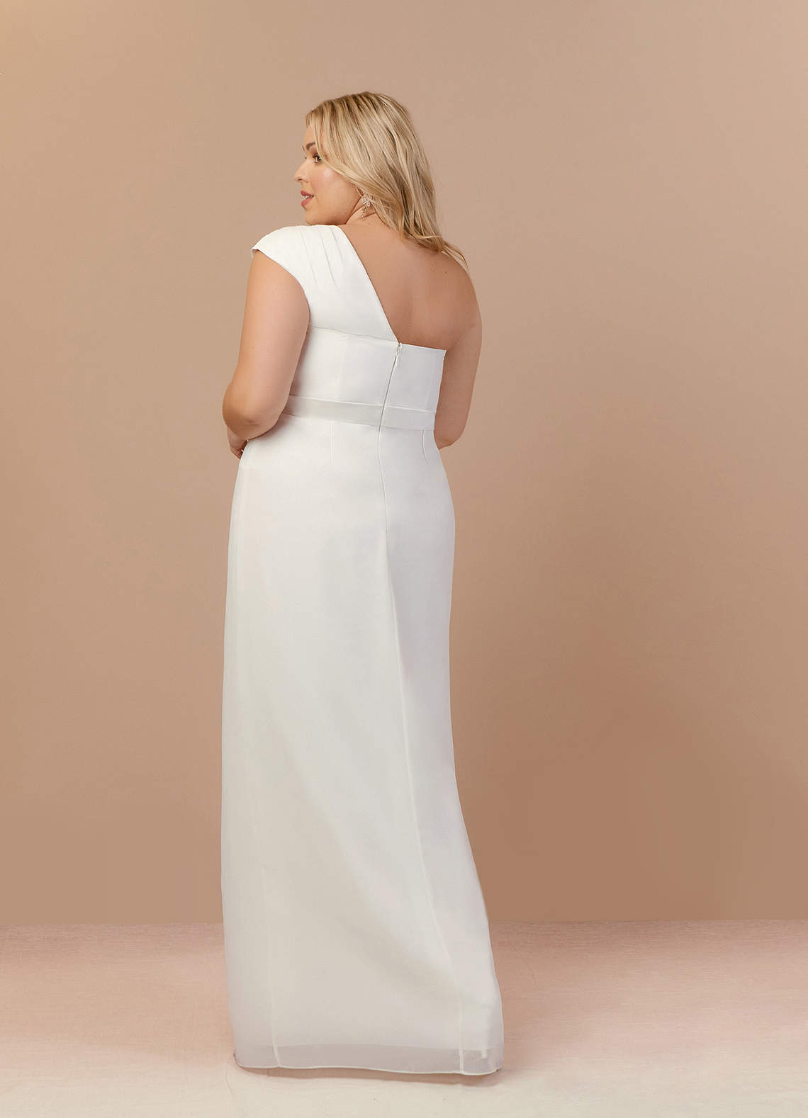 elyessen Oaklee Stretch Diamond White Sheath One Shoulder Stretch Satin Dress