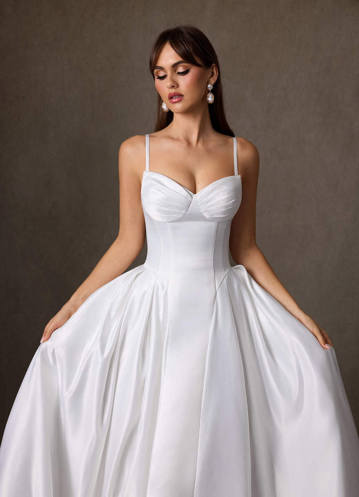 elyessen Constantina Diamond White A-Line Strapless Satin Dress