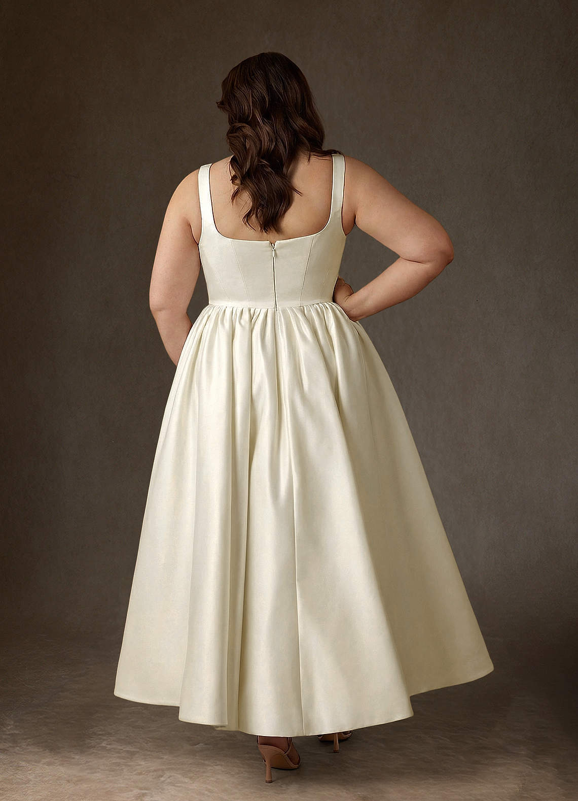 elyessen  Diamond White A-Line with Pockets Satin Dress