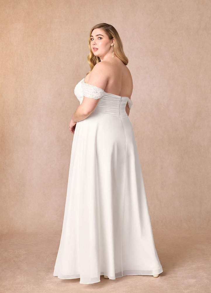 elyessen Zadie Diamond White A-Line Off the Shoulder Chiffon Dress
