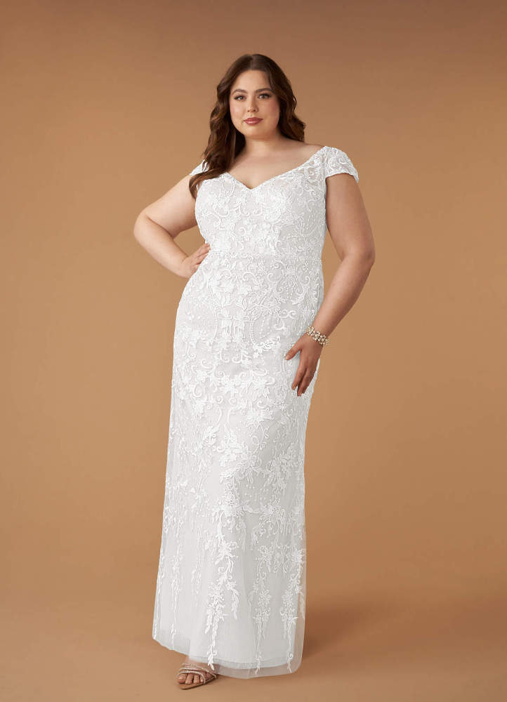 elyessen Devonna Diamond White Sheath V-Neck Sequins Lace Dress