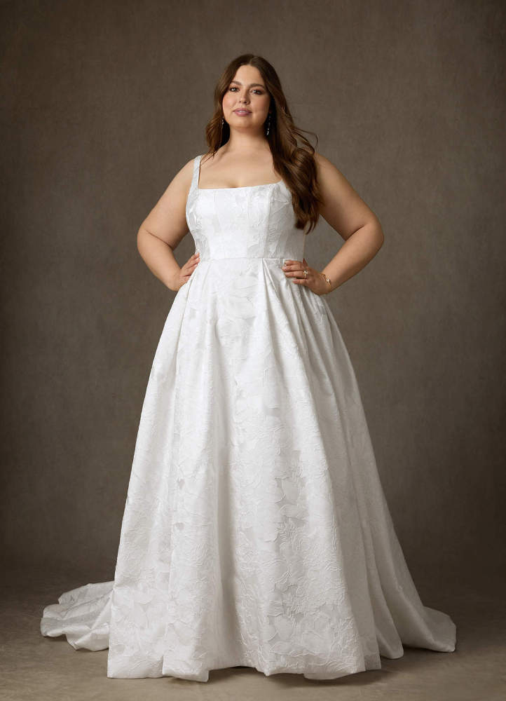 elyessen  Antique White Ball-Gown with Pockets Floral Jacquard Dress