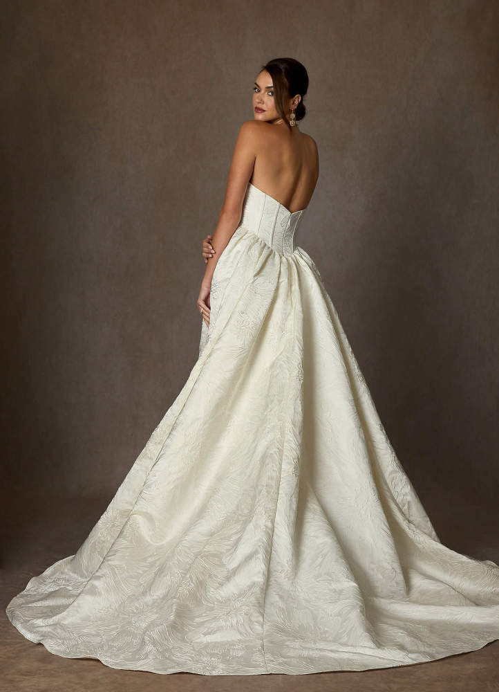 elyessen Demetria Diamond White Ball-Gown Strapless Floral Jacquard Dress