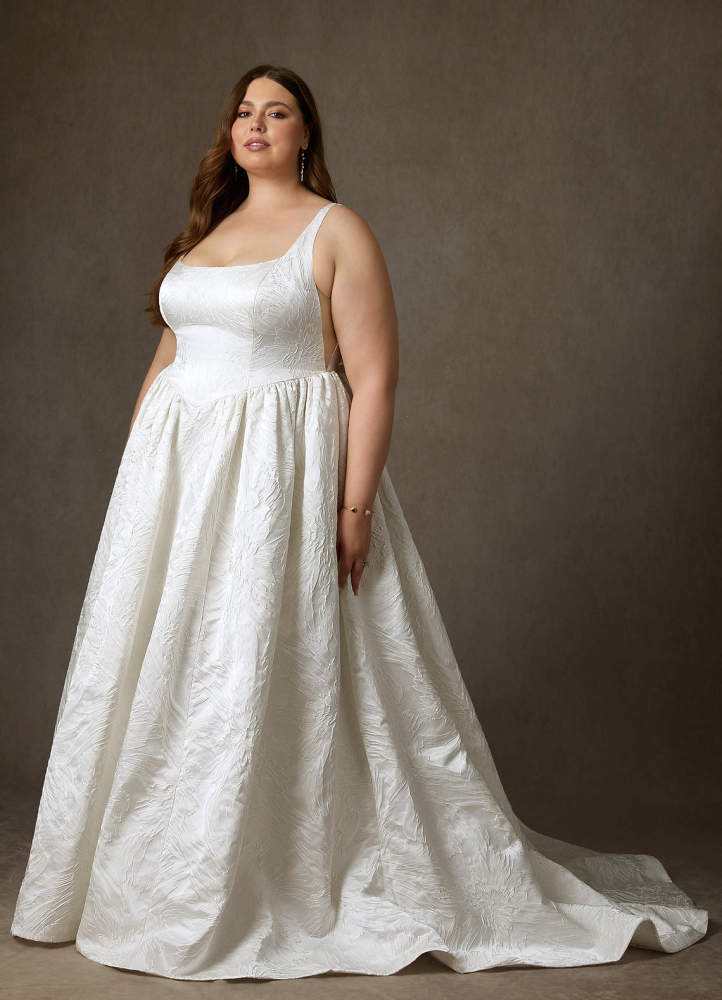 elyessen  Diamond White Ball-Gown with Pockets Floral Jacquard Dress
