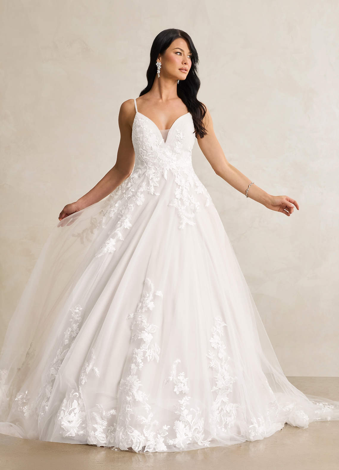 elyessen Rhodes Diamond White A-Line V-Neck Sequins Tulle Dress
