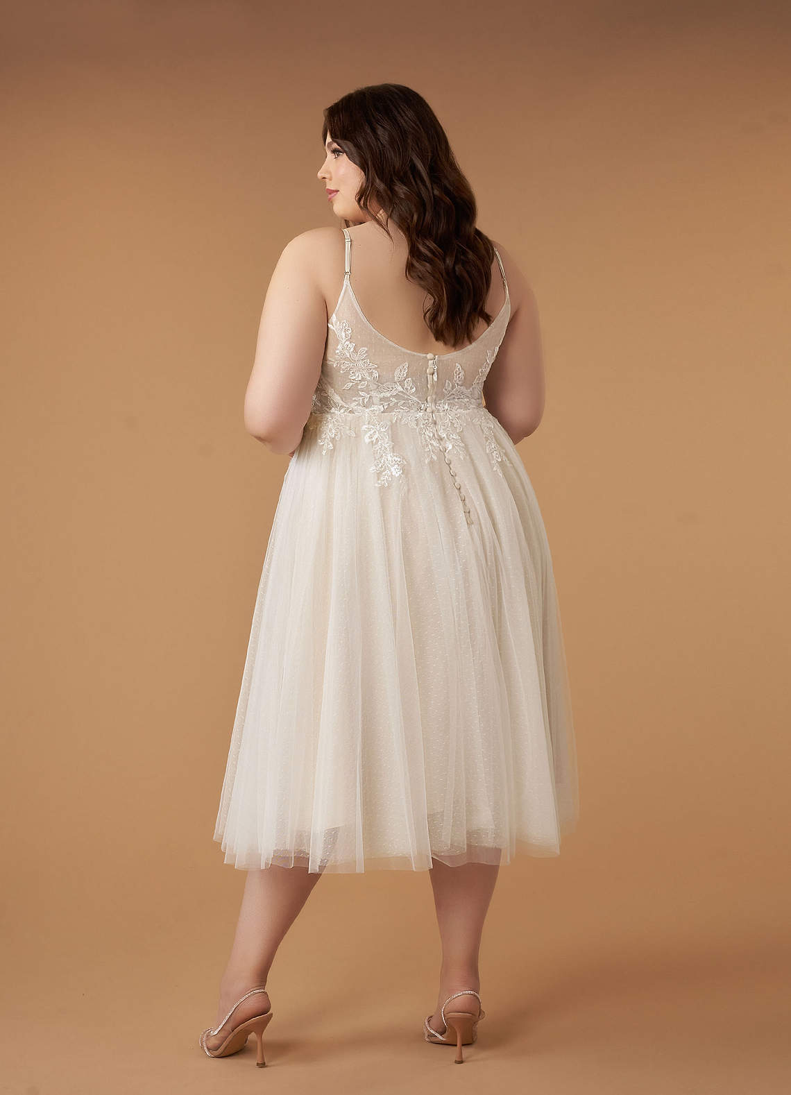 elyessen Diamond White A-Line V-Neck Sequins Tulle Dress