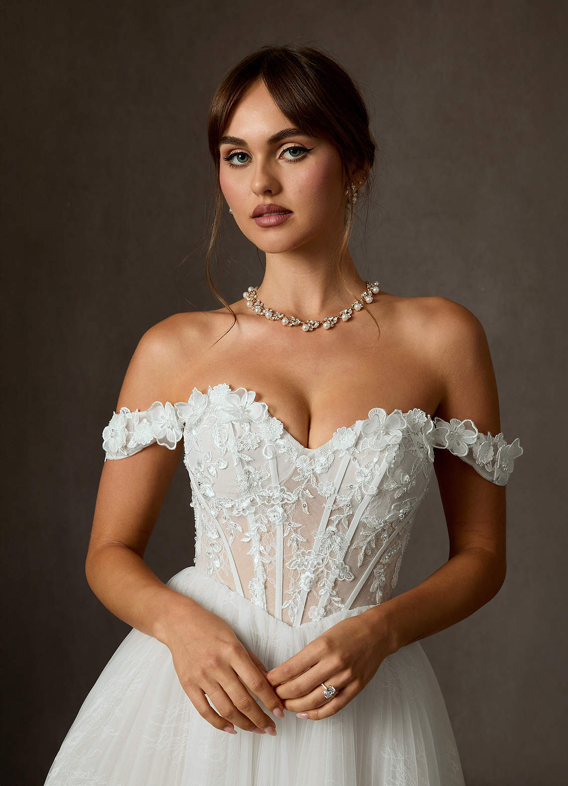 elyessen Sorel Diamond White Ball-Gown Off the Shoulder Lace Dress