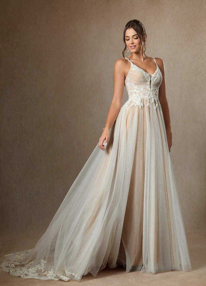 elyessen Free pannier Diamond White A-Line V-Neck Lace Tulle Dress