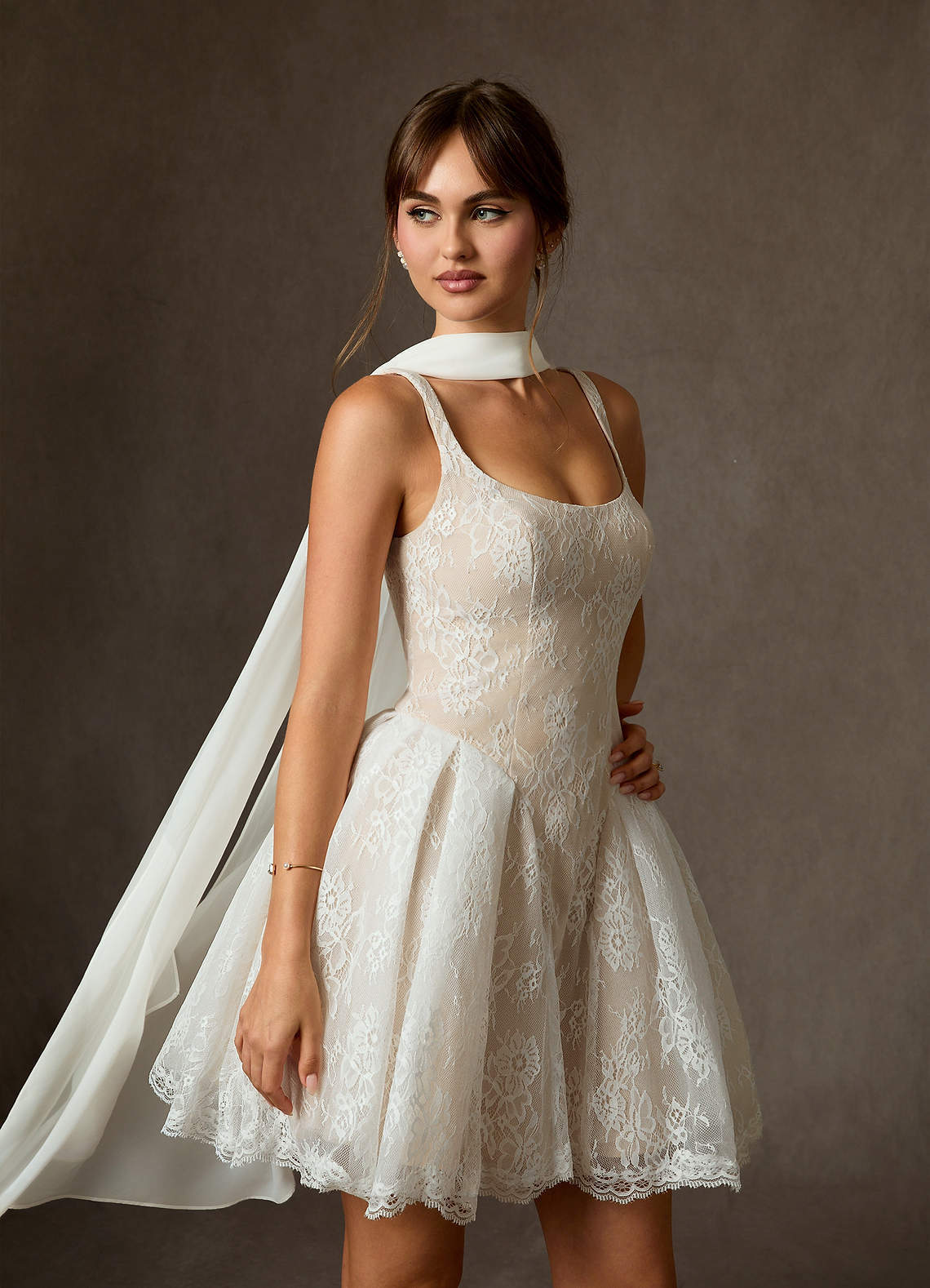 elyessen Dawn Two-Piece Diamond White A-Line Lace Dress