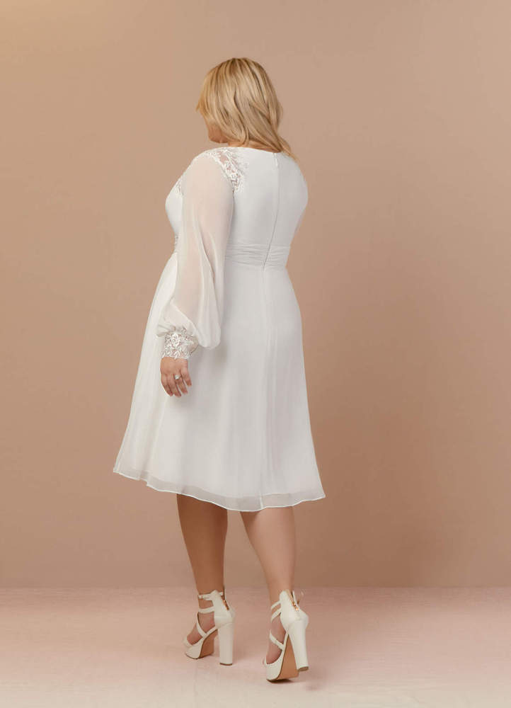 elyessen Amila Diamond White A-Line V-Neck Lace Chiffon Dress