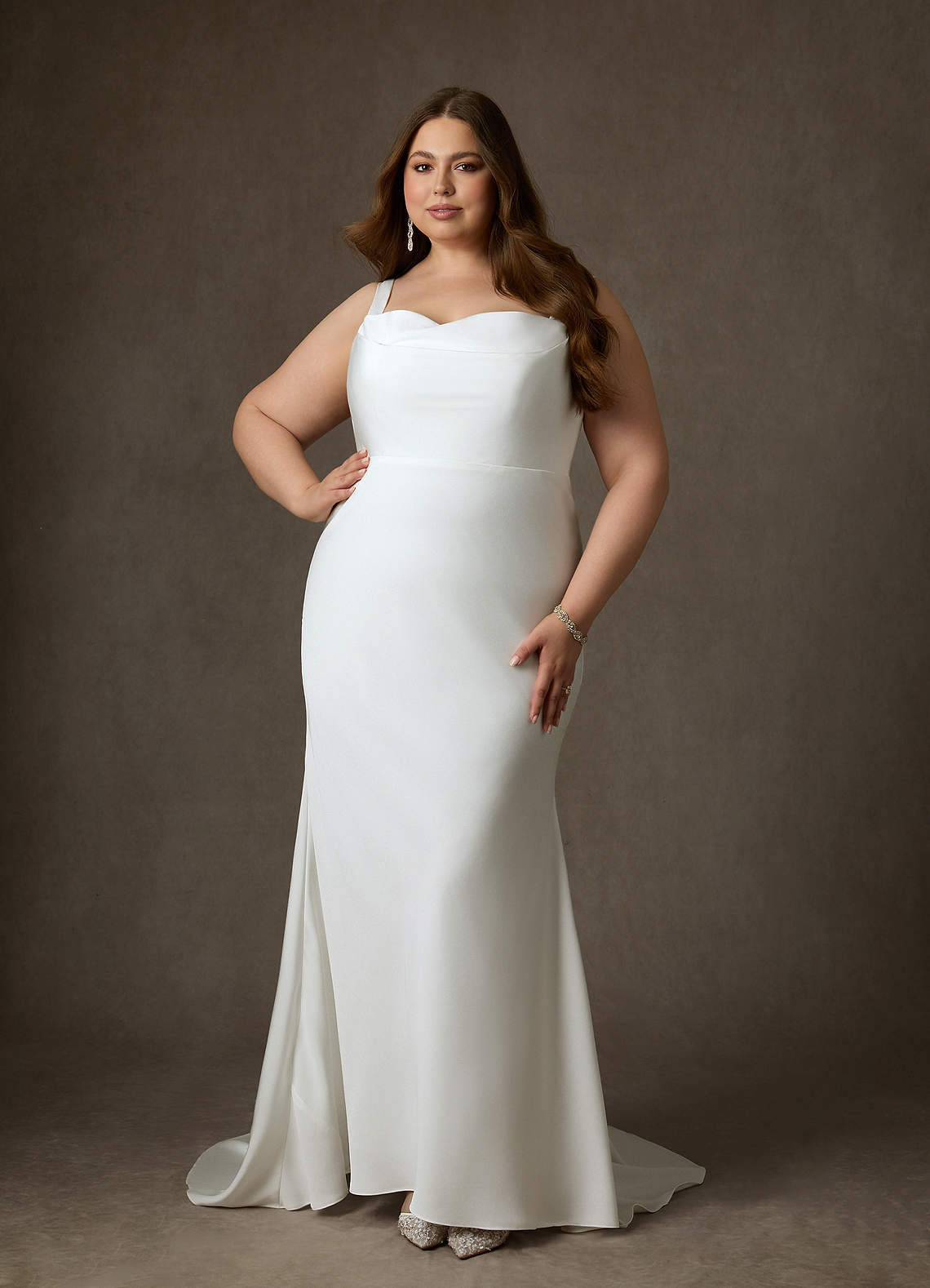 elyessen Lyssa Diamond White Mermaid Crepe Back Satin Dress
