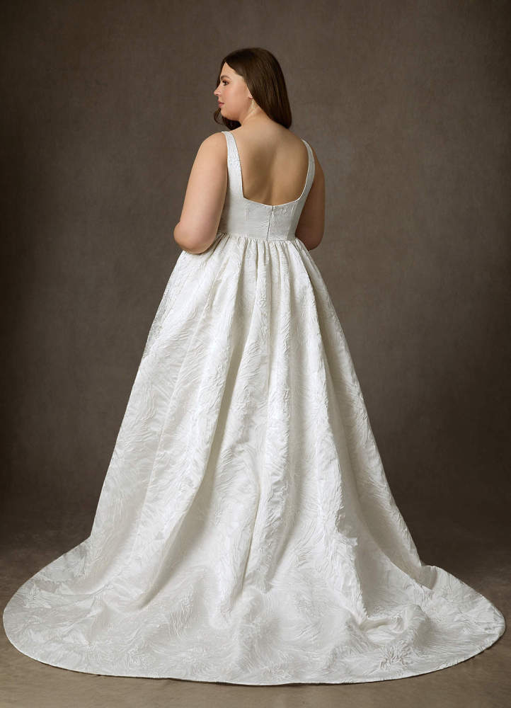 elyessen  Diamond White Ball-Gown with Pockets Floral Jacquard Dress