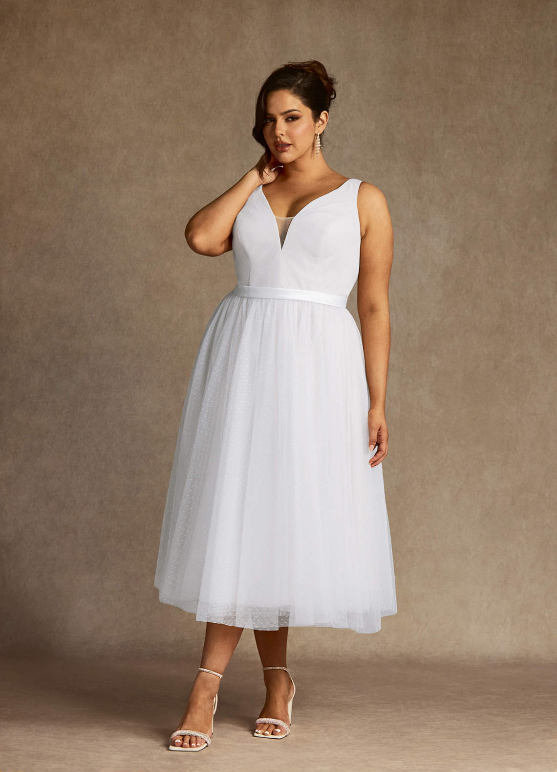 elyessen Windsor Diamond White A-Line Bow Tulle Dress