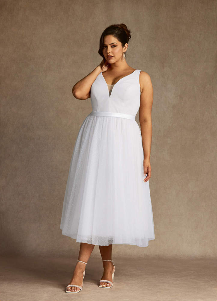 elyessen Windsor Diamond White A-Line Bow Tulle Dress