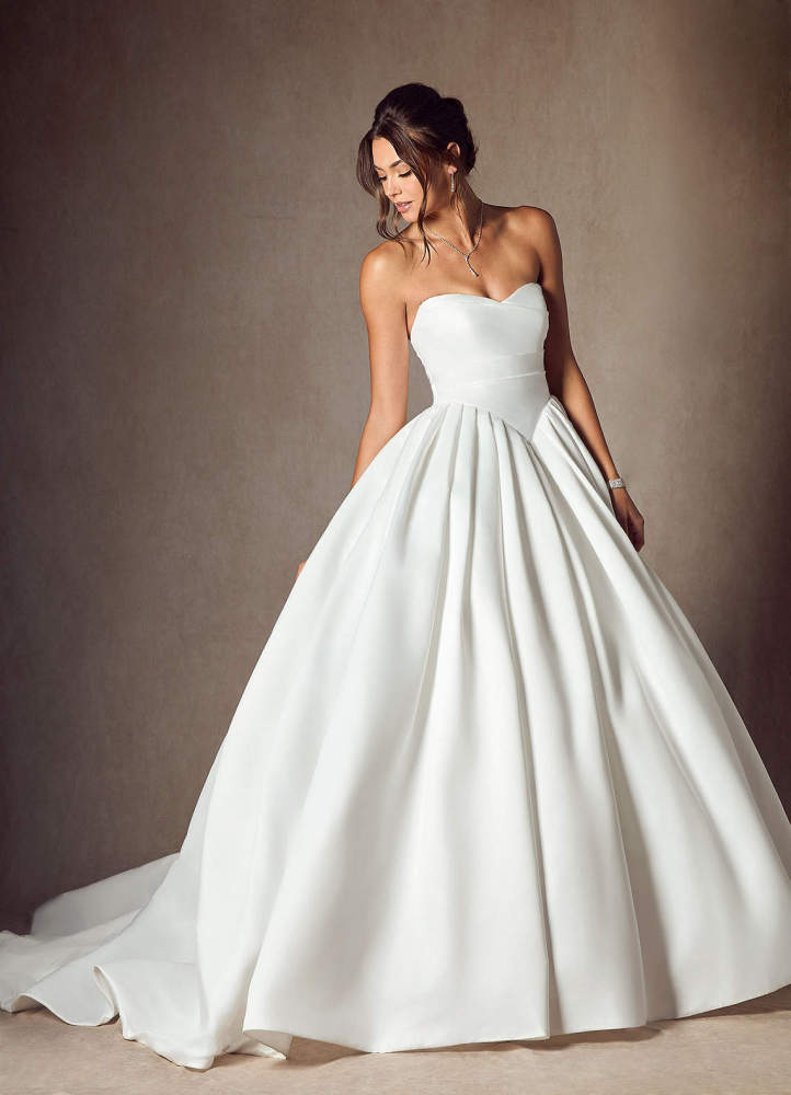 elyessen Celestia Diamond White Ball-Gown Strapless Matte Satin Dress