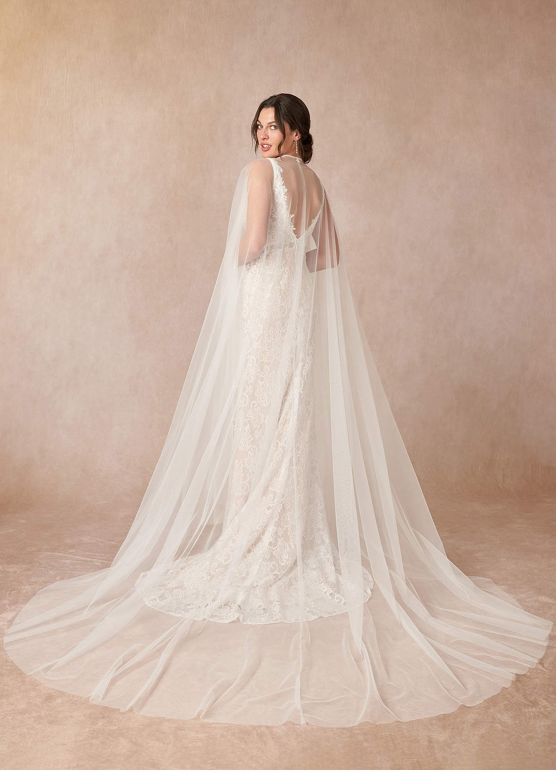 elyessen  Diamond White Champagne Mermaid V-Neck Lace Tulle Dress