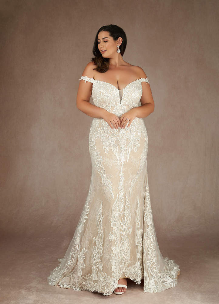 elyessen  Diamond White Champagne Mermaid V-Neck Sequins Lace Dress
