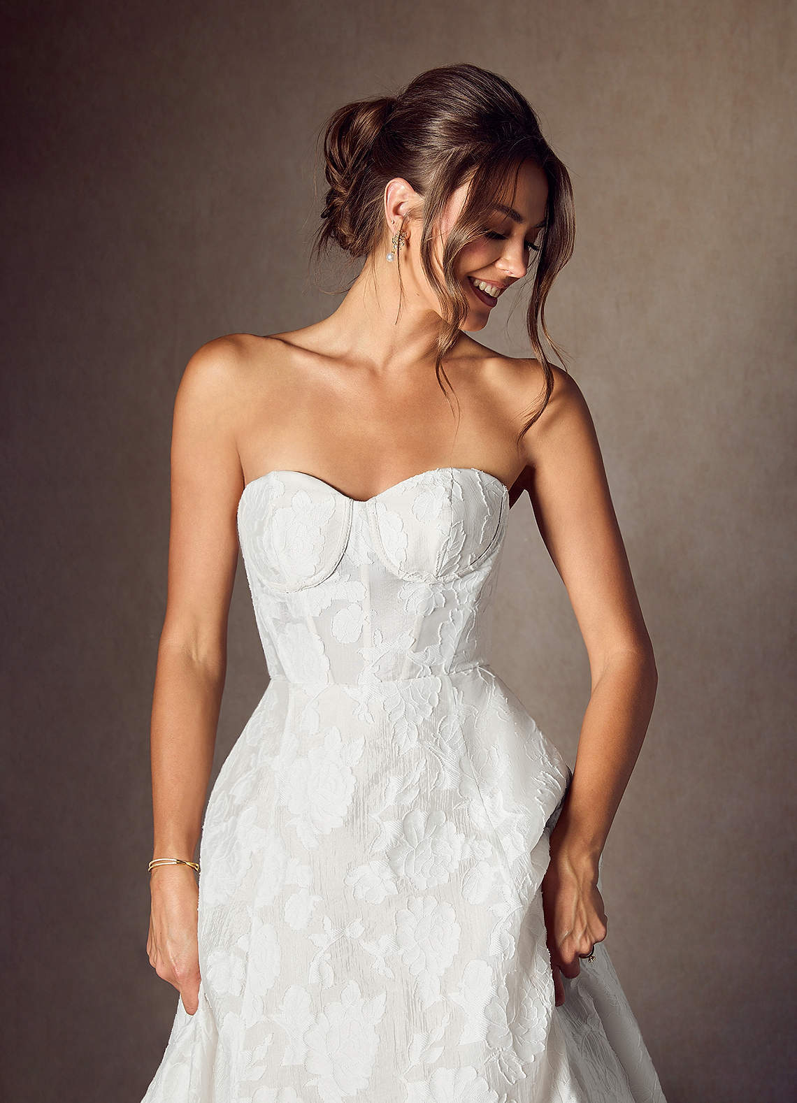 elyessen Meadow Diamond White Ball-Gown Strapless Floral Burnout Jacquard Dress