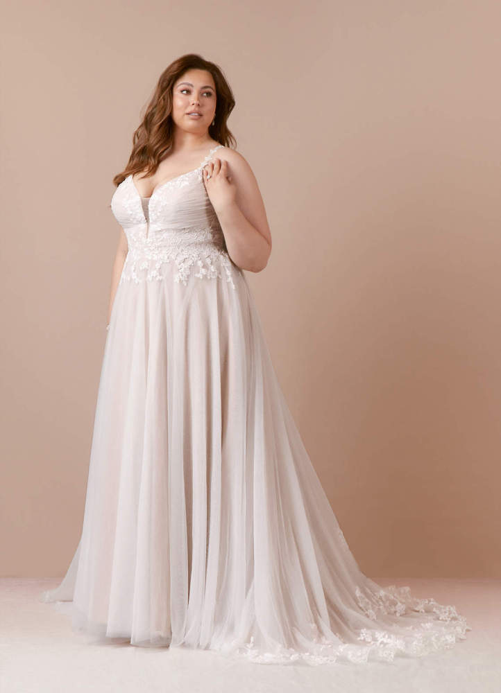 elyessen Free pannier Diamond White A-Line V-Neck Lace Tulle Dress