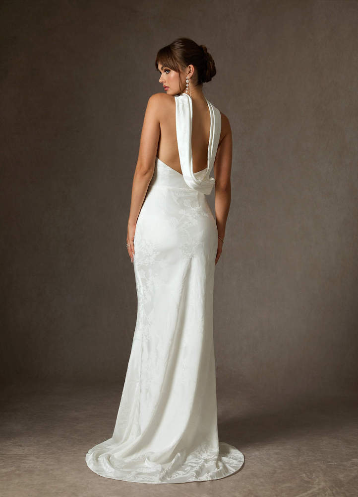 elyessen Keala Diamond White Sheath Strapless Floral Jacquard Dress