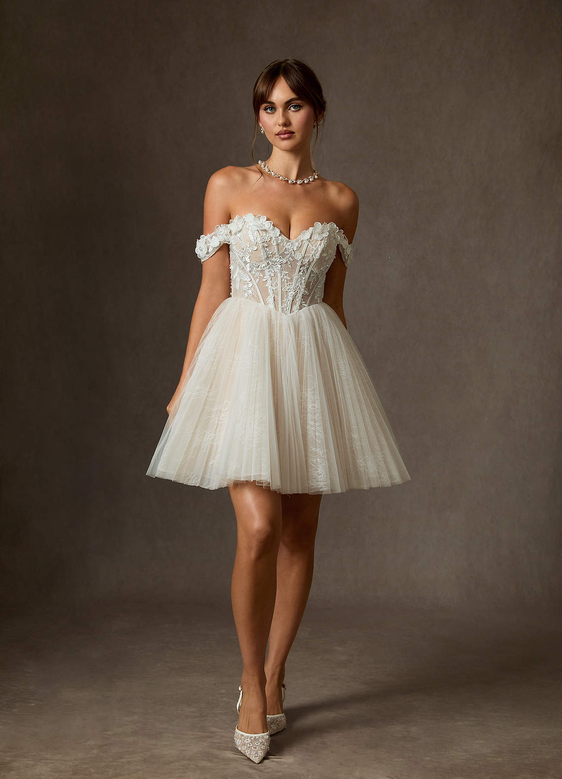 elyessen Sorel Diamond White Ball-Gown Off the Shoulder Lace Dress