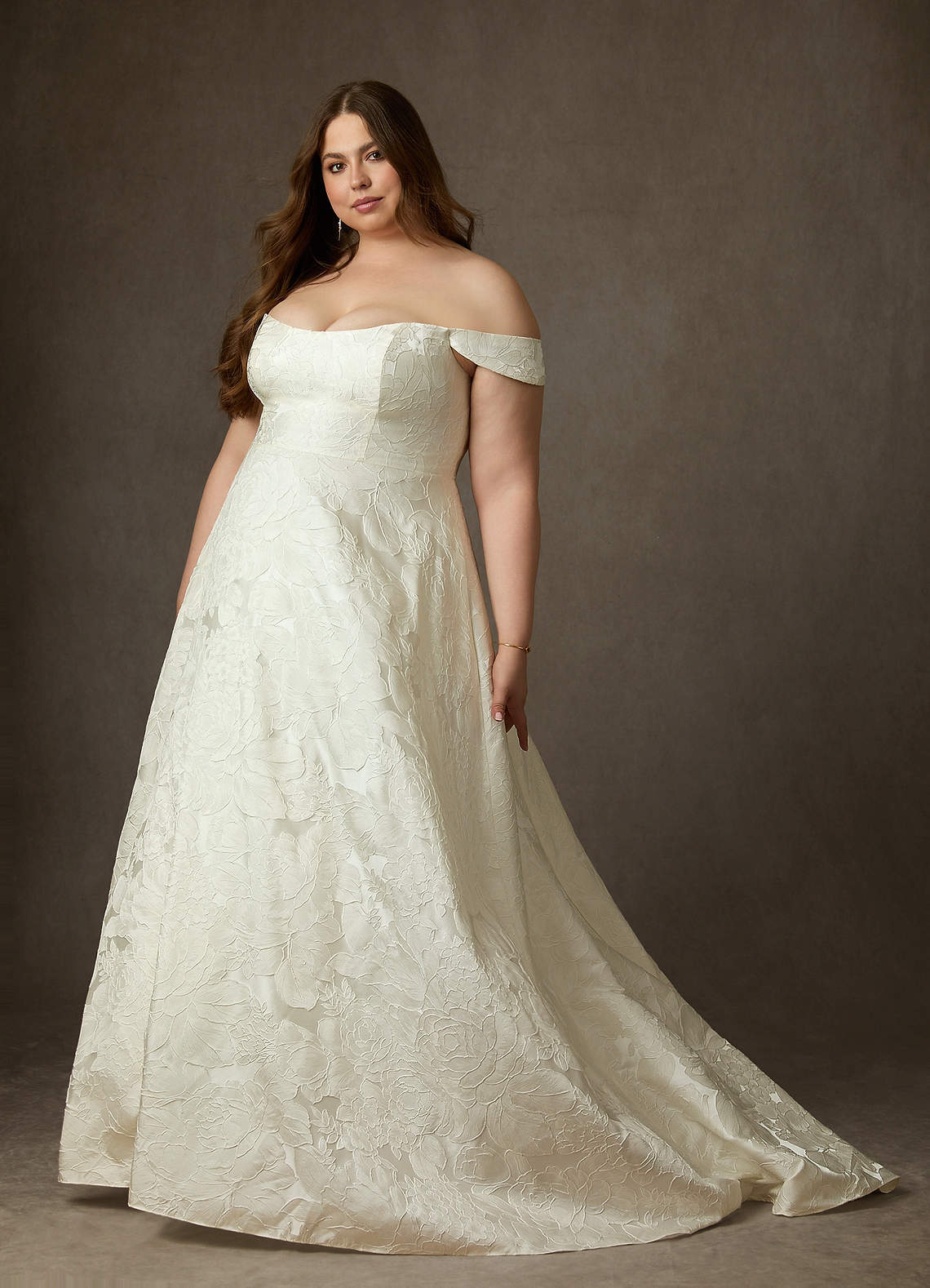 elyessen Amaya Diamond White Ball-Gown Strapless Floral Jacquard Dress