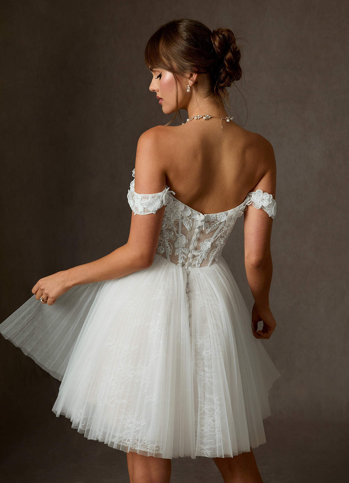 elyessen Sorel Diamond White Ball-Gown Off the Shoulder Lace Dress
