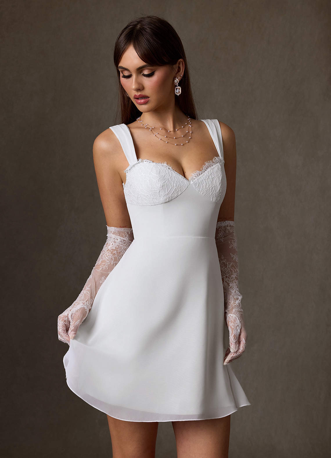 elyessen Scarlette Diamond White A-Line Sweetheart lace Chiffon Dress