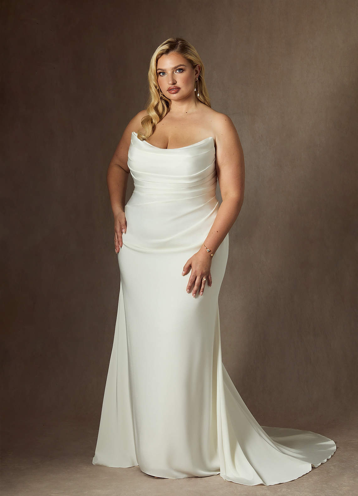 elyessen Elyse Diamond White Mermaid Strapless Crepe Back Satin Dress