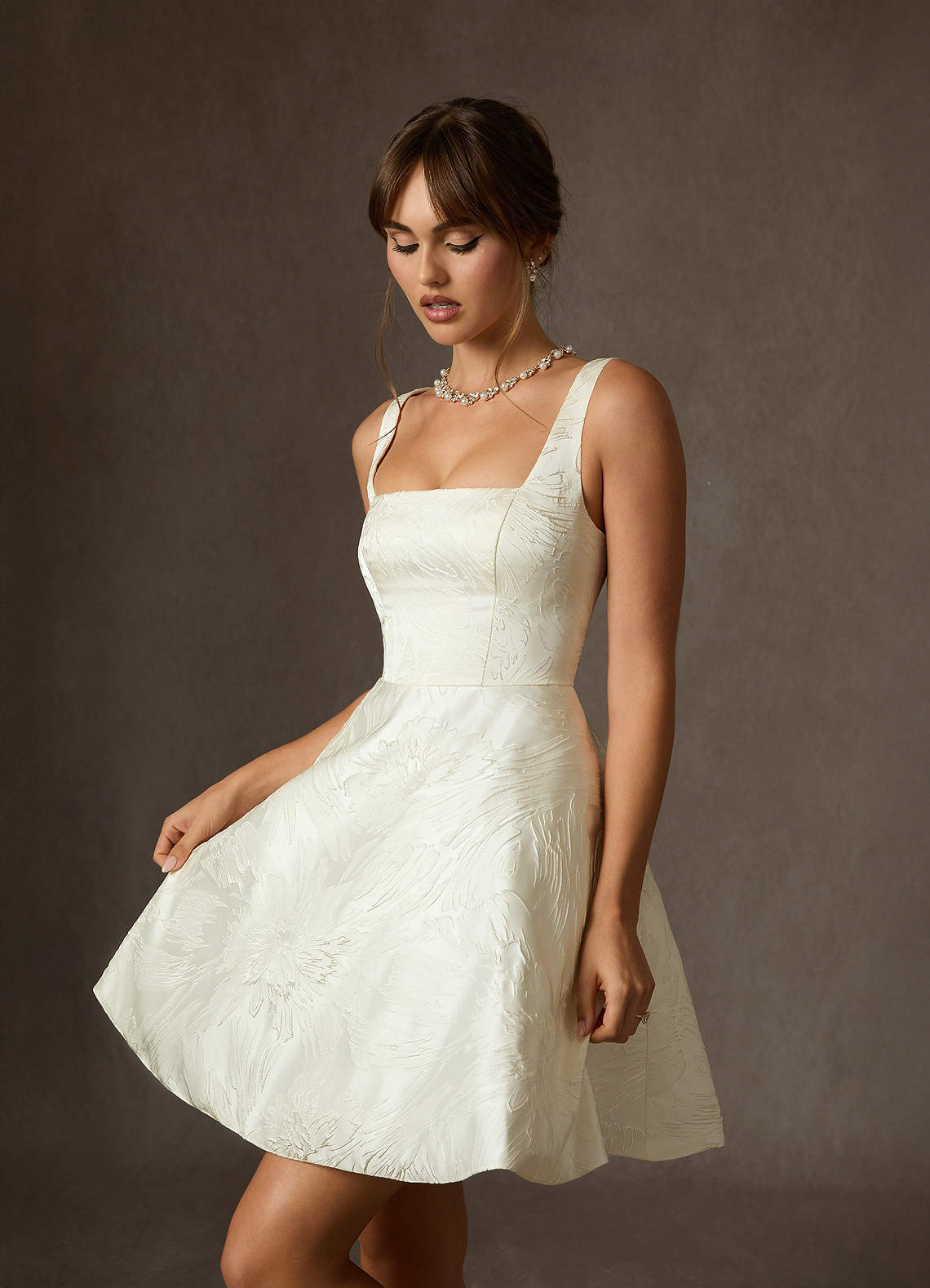 elyessen Regina Diamond White A-Line with Pockets Floral Jacquard Dress