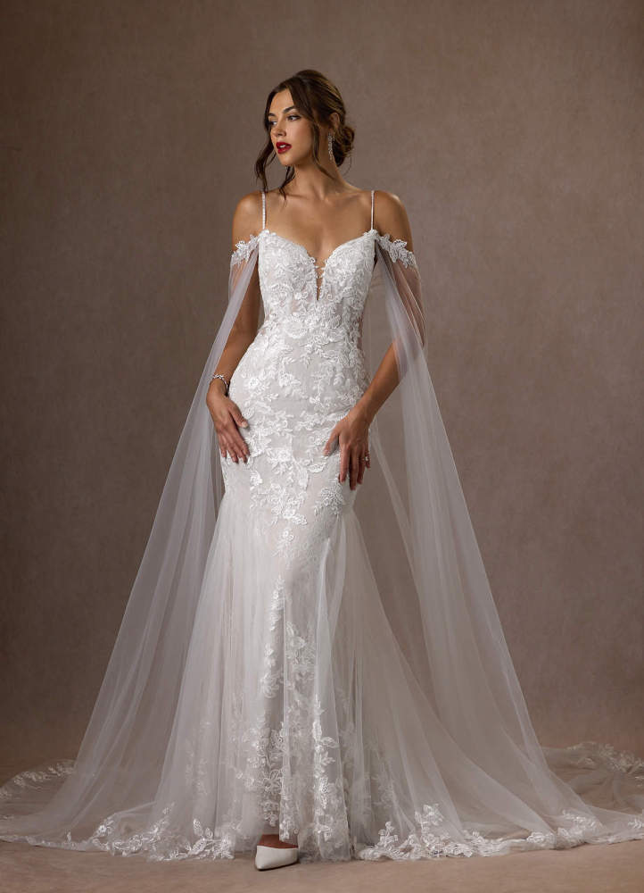 elyessen Leonie Diamond White Mermaid V-Neck Sequins Tulle Dress