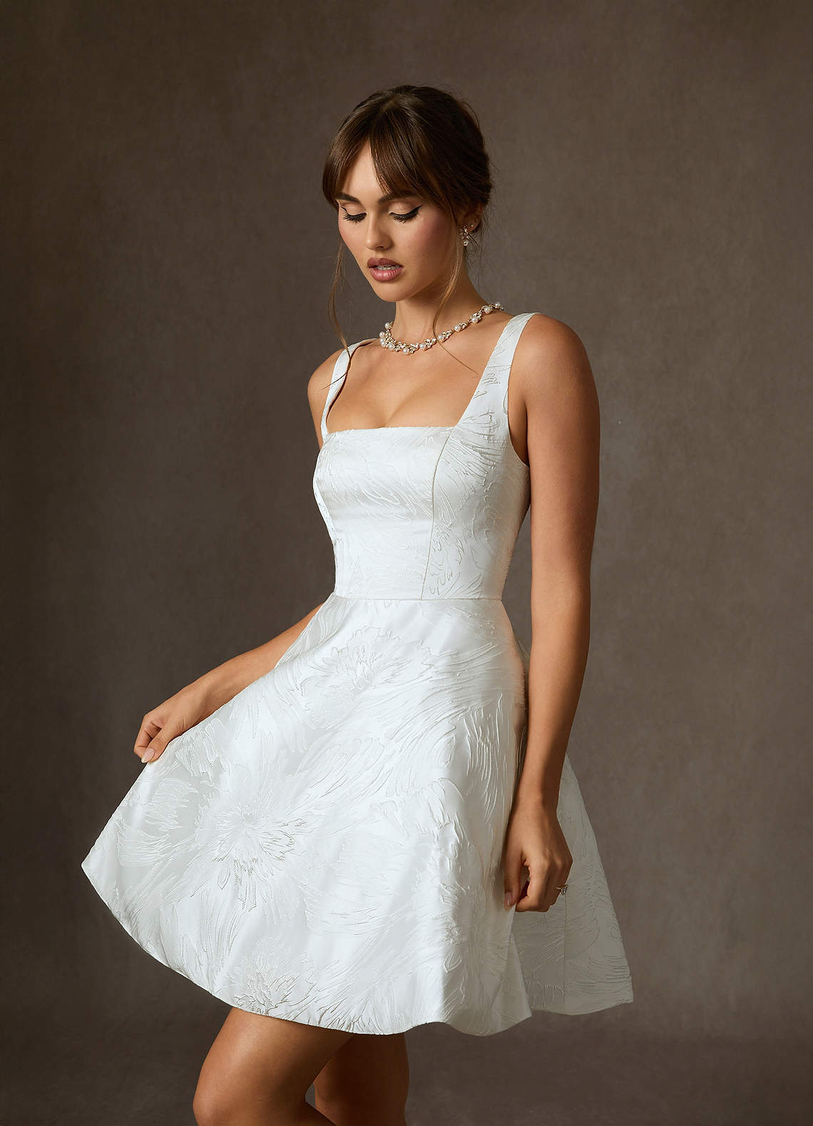 elyessen Regina Diamond White A-Line with Pockets Floral Jacquard Dress