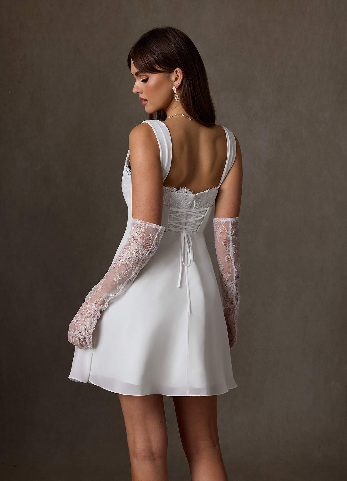 elyessen Scarlette Diamond White A-Line Sweetheart lace Chiffon Dress